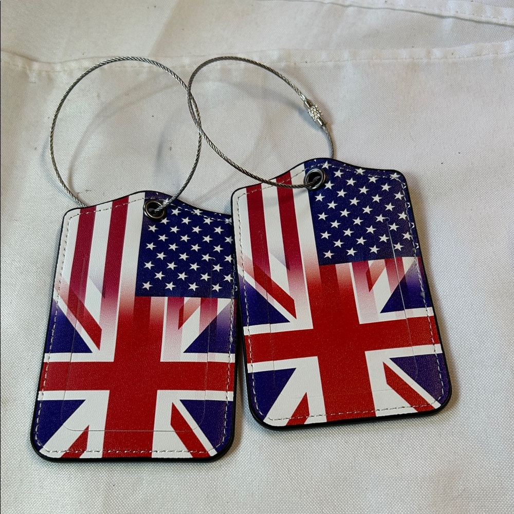 Union Jack and American Flag Luggage Tags. NWT